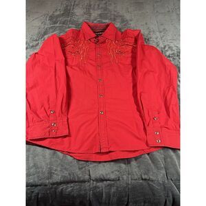 House Of Lords Mens Red Rhinestone Long Sleeve Button‎ Front Shirt size 4X